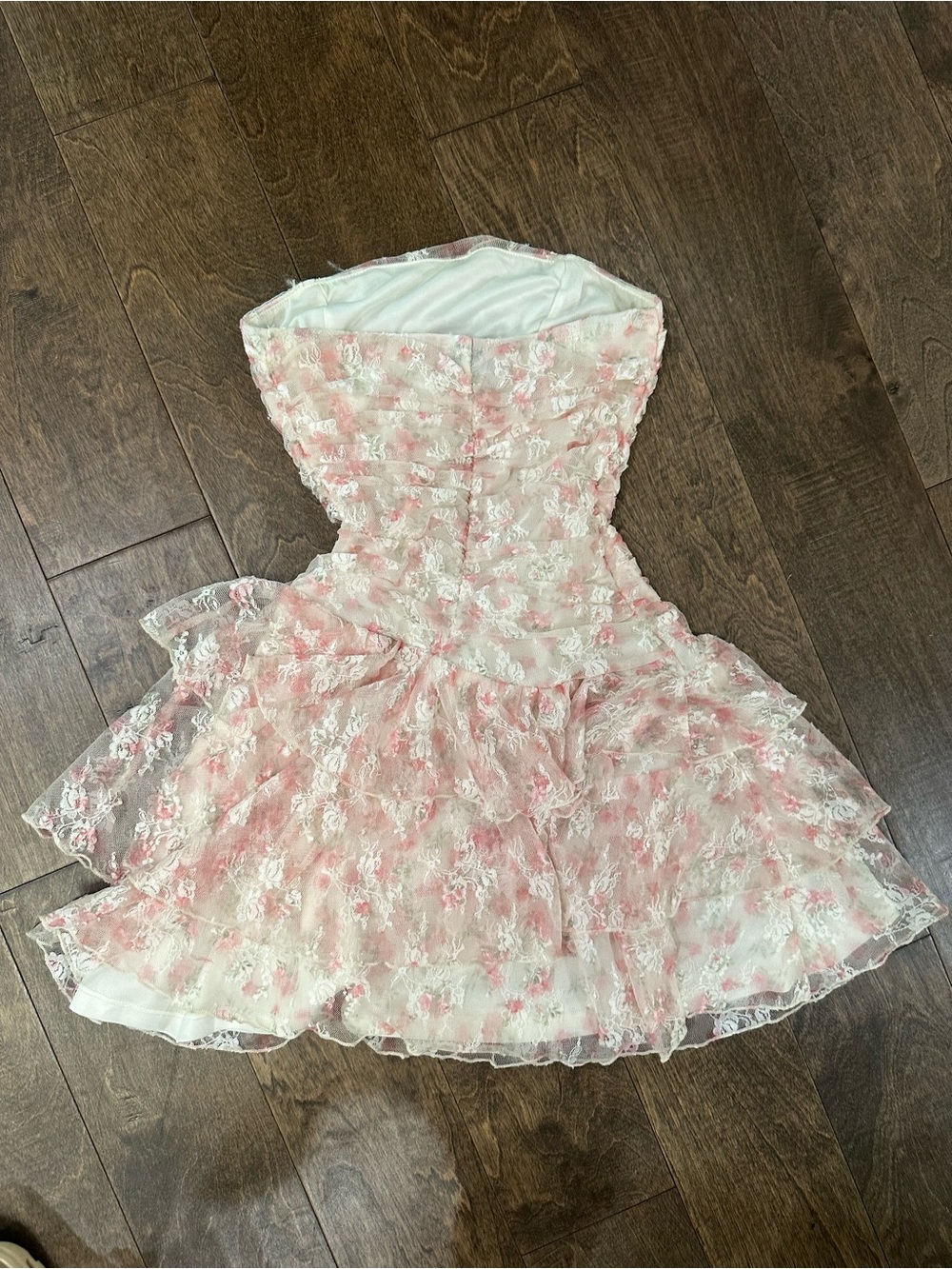 Lulu's Strapless Mini Dress in White and Pink Floral Lace - Picture 2 of 2
